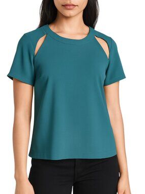 ASTR the Label Cutout Shoulder Blouse Teal Short Sleeve Top Size Small